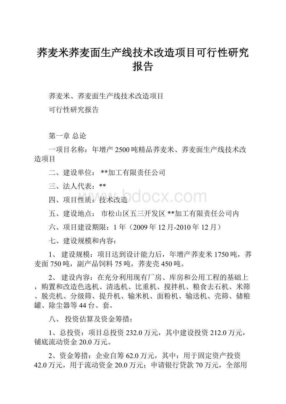 荞麦米荞麦面生产线技术改造项目可行性研究报告.docx