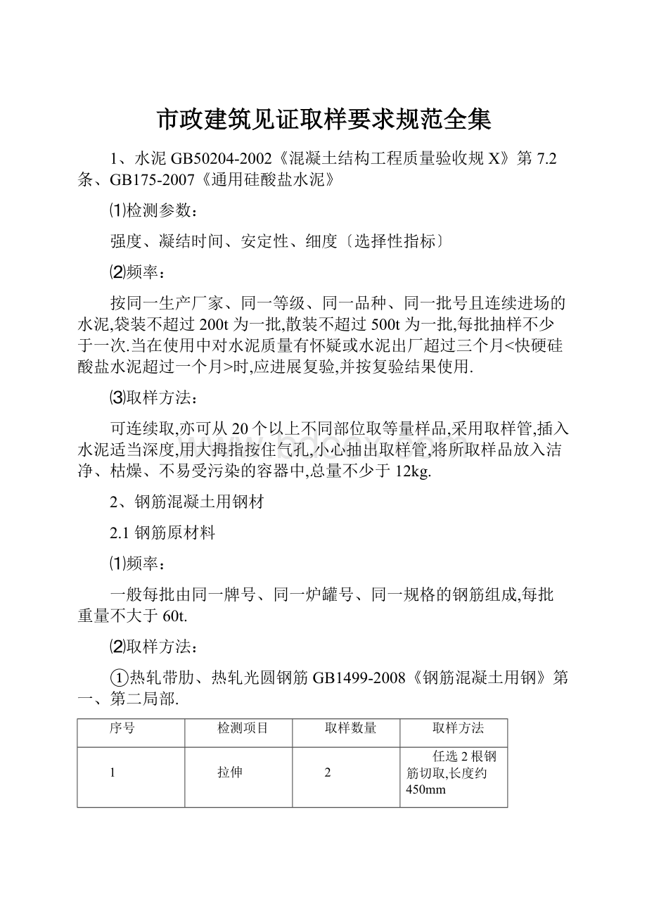 市政建筑见证取样要求规范全集.docx