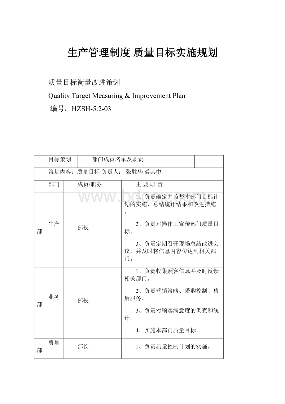 生产管理制度 质量目标实施规划.docx