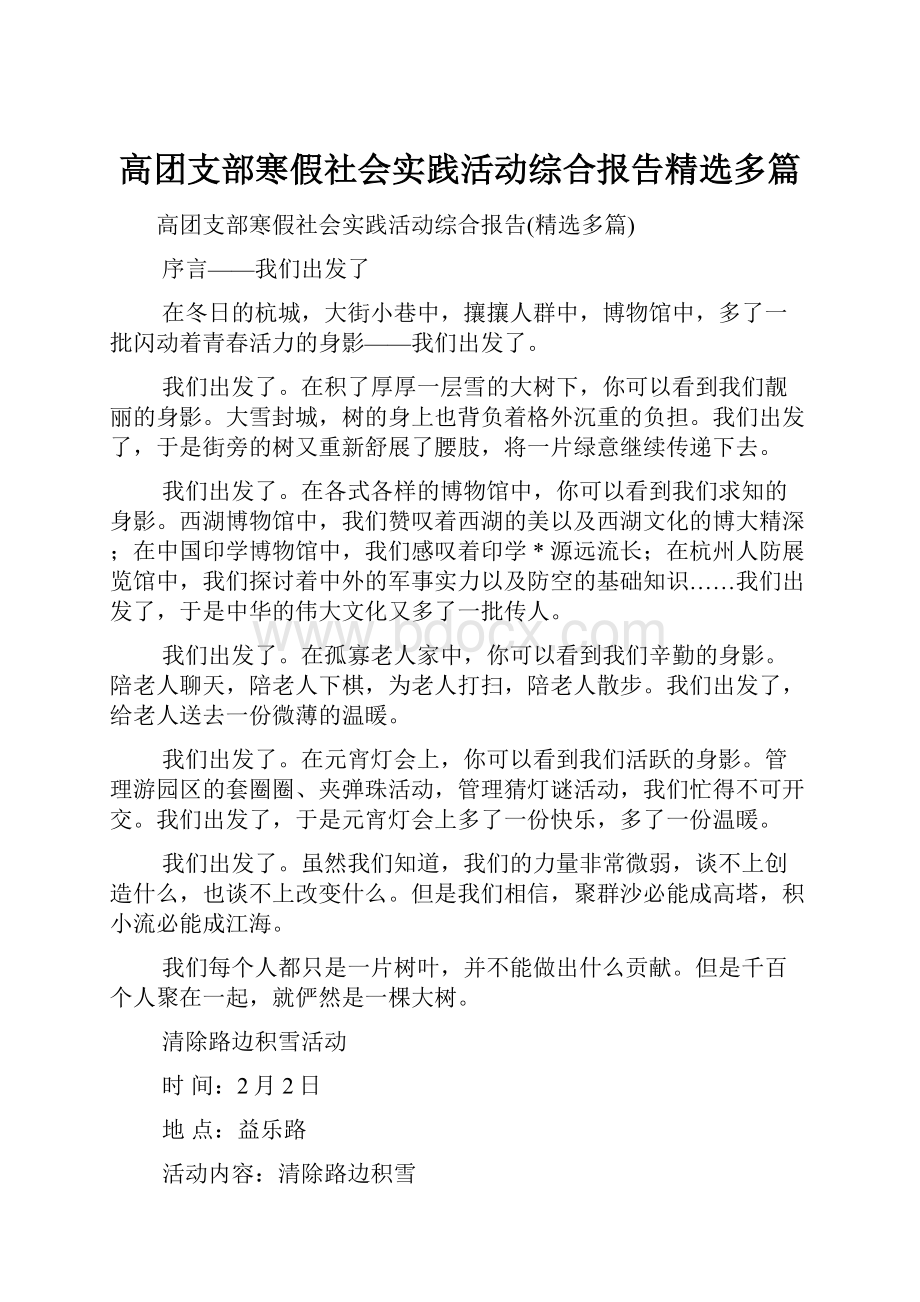 高团支部寒假社会实践活动综合报告精选多篇.docx