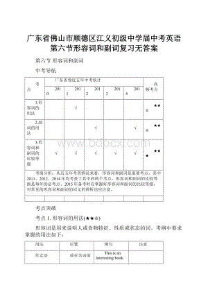 广东省佛山市顺德区江义初级中学届中考英语第六节形容词和副词复习无答案.docx