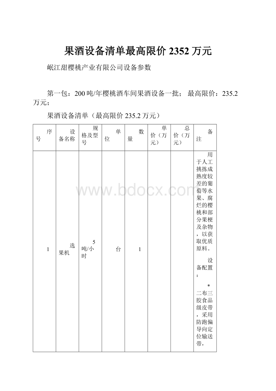 果酒设备清单最高限价2352万元.docx_第1页