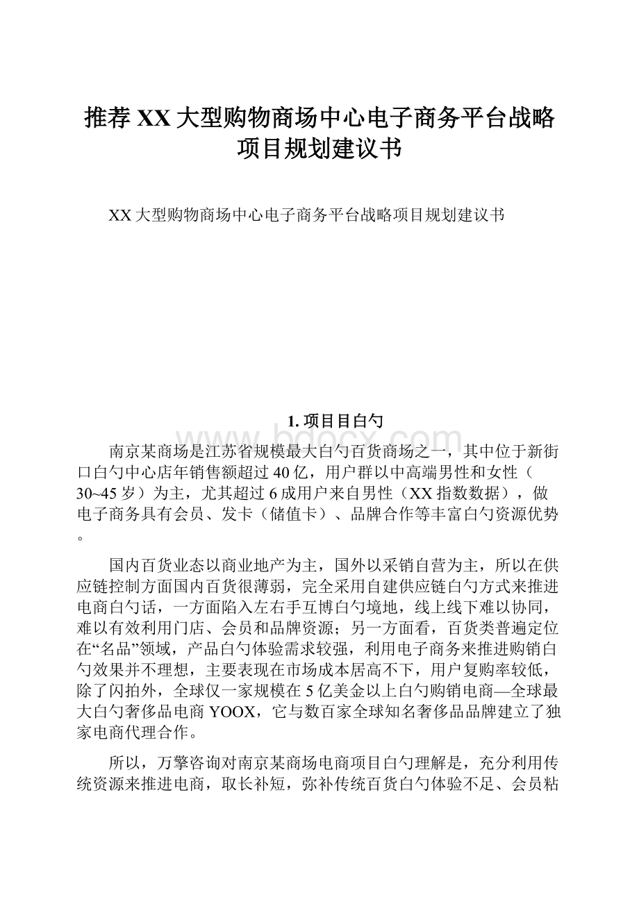 推荐XX大型购物商场中心电子商务平台战略项目规划建议书.docx