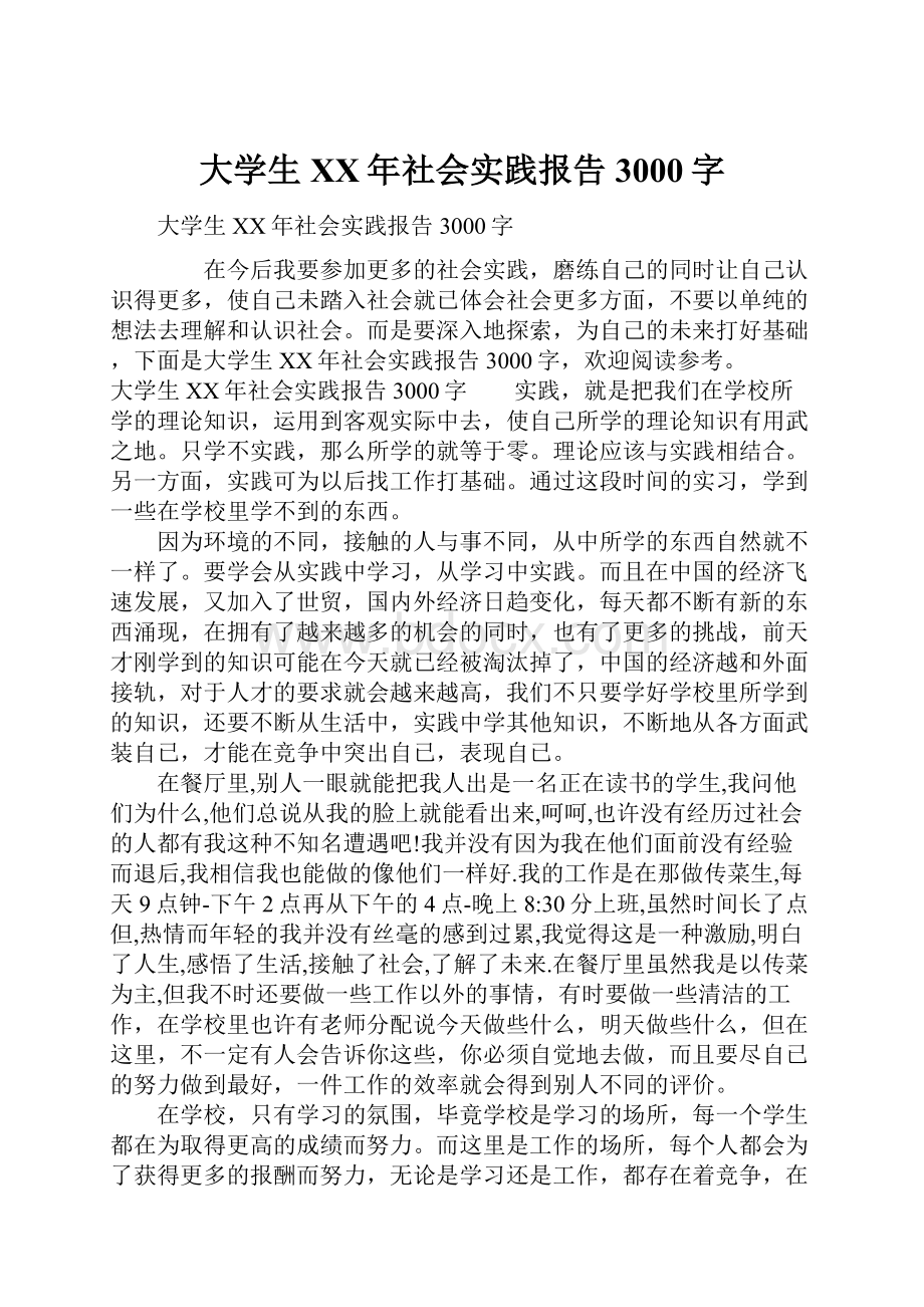 大学生XX年社会实践报告3000字.docx