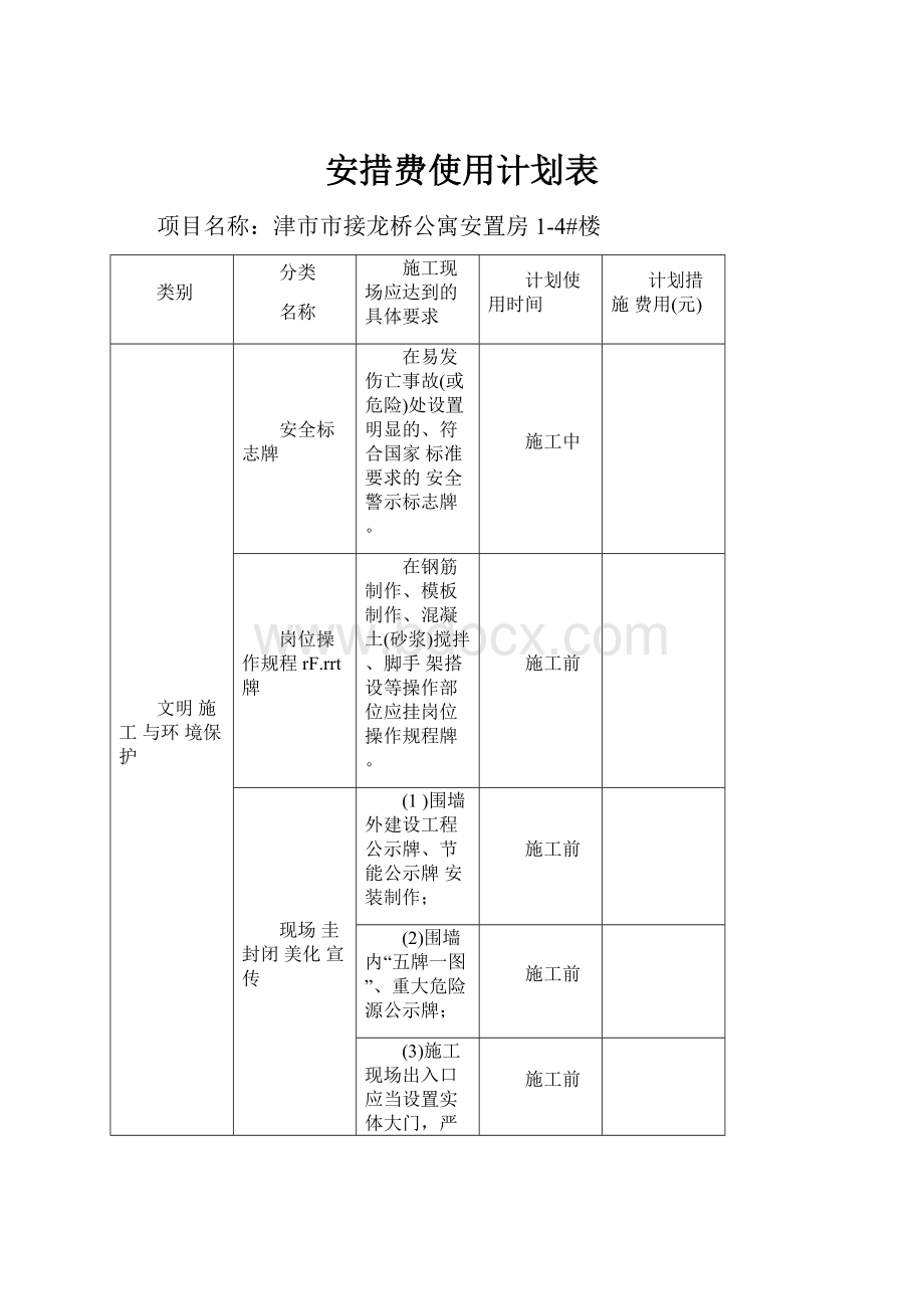 安措费使用计划表.docx