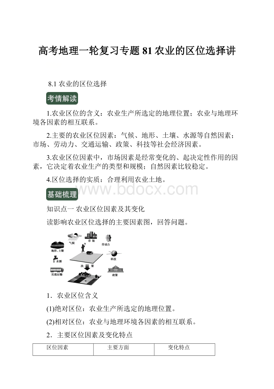 高考地理一轮复习专题81农业的区位选择讲.docx