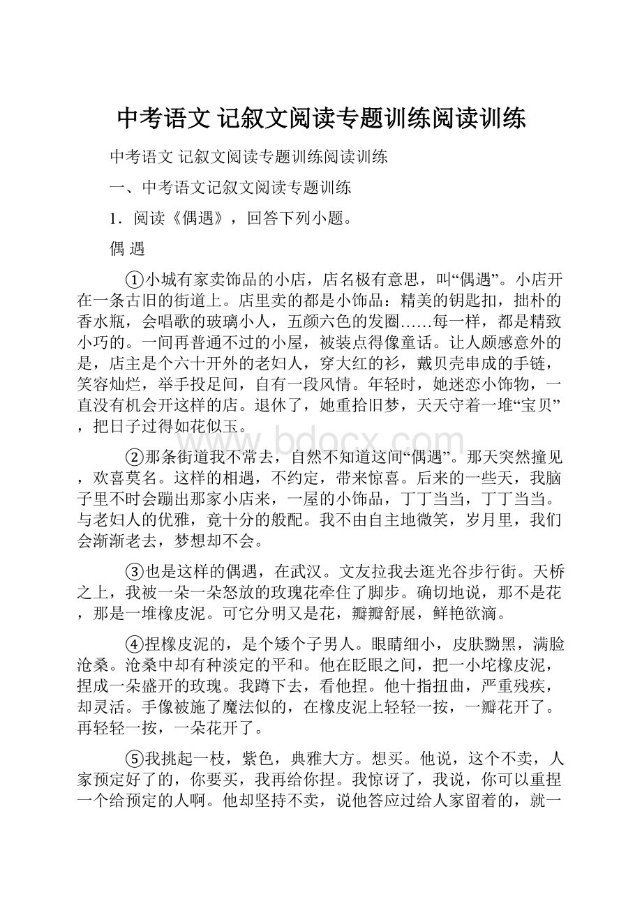 中考语文 记叙文阅读专题训练阅读训练.docx