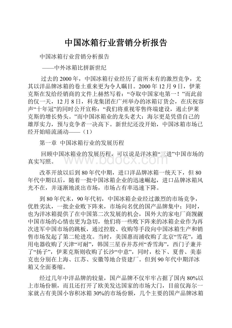 中国冰箱行业营销分析报告.docx