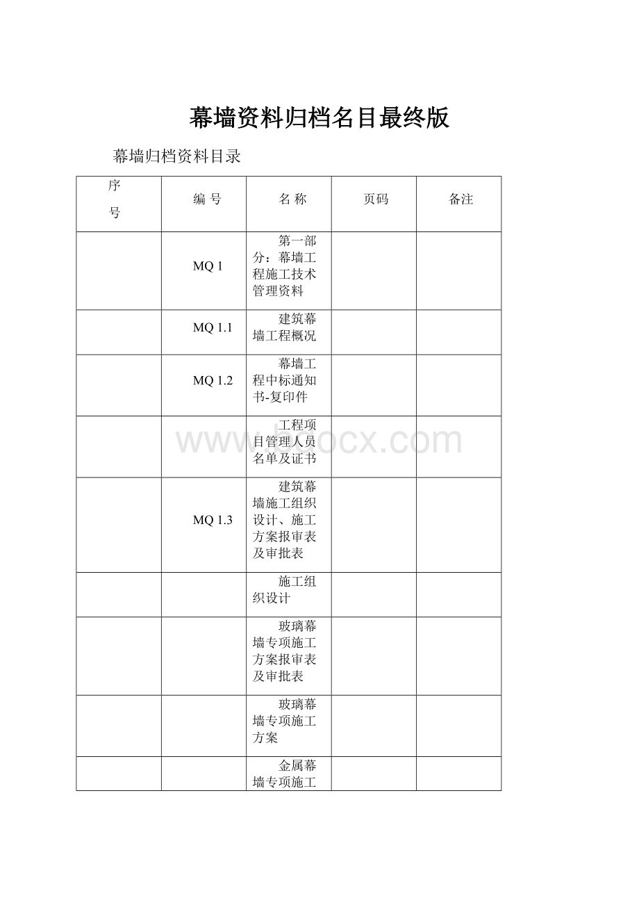 幕墙资料归档名目最终版.docx