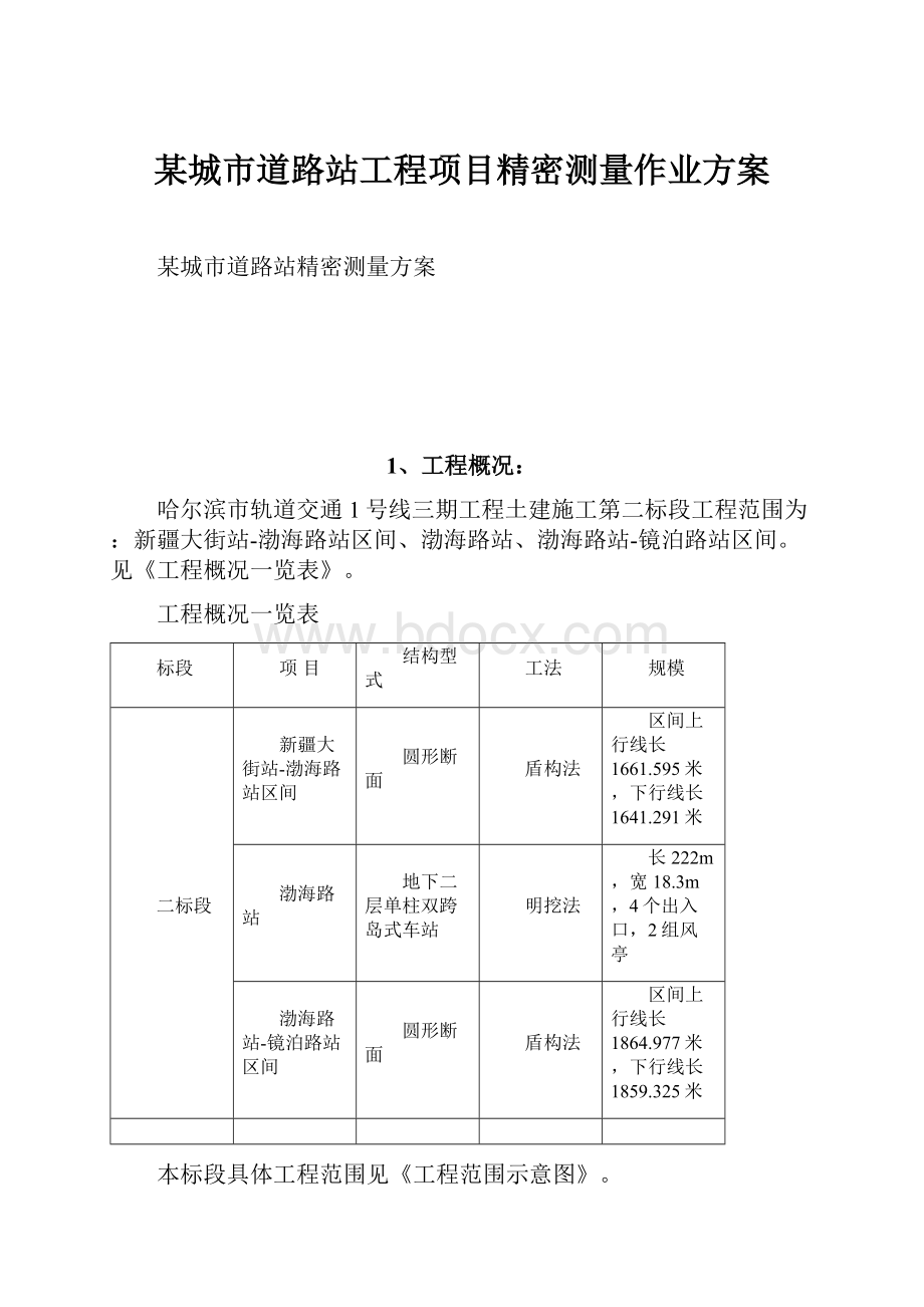 某城市道路站工程项目精密测量作业方案.docx