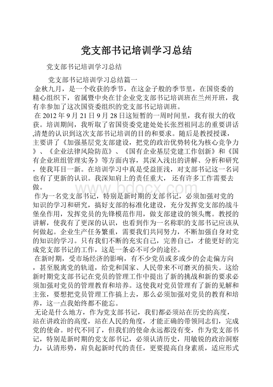 党支部书记培训学习总结.docx_第1页