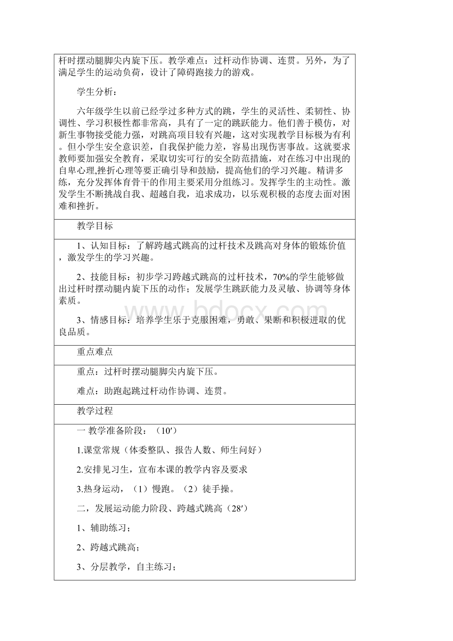 实用参考《跨越式跳高》教学设计教案.docx_第2页