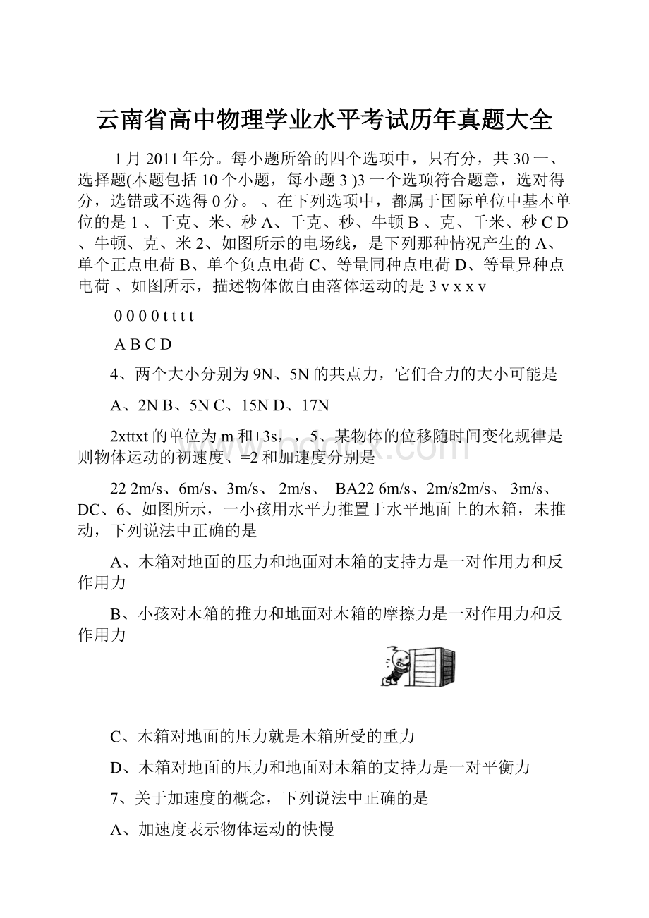 云南省高中物理学业水平考试历年真题大全.docx_第1页