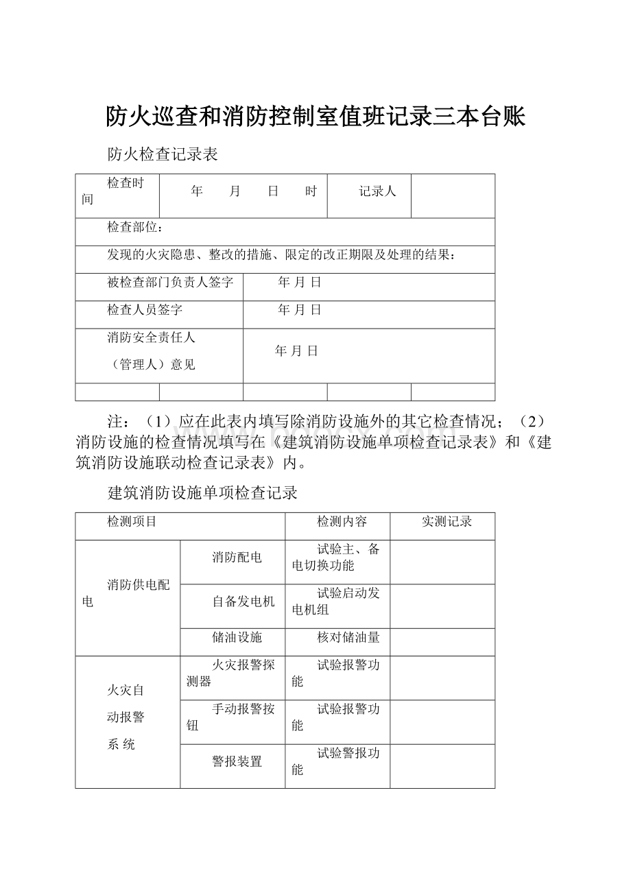 防火巡查和消防控制室值班记录三本台账.docx