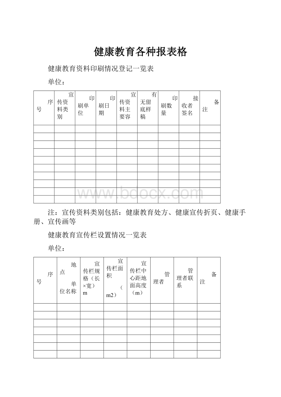 健康教育各种报表格.docx