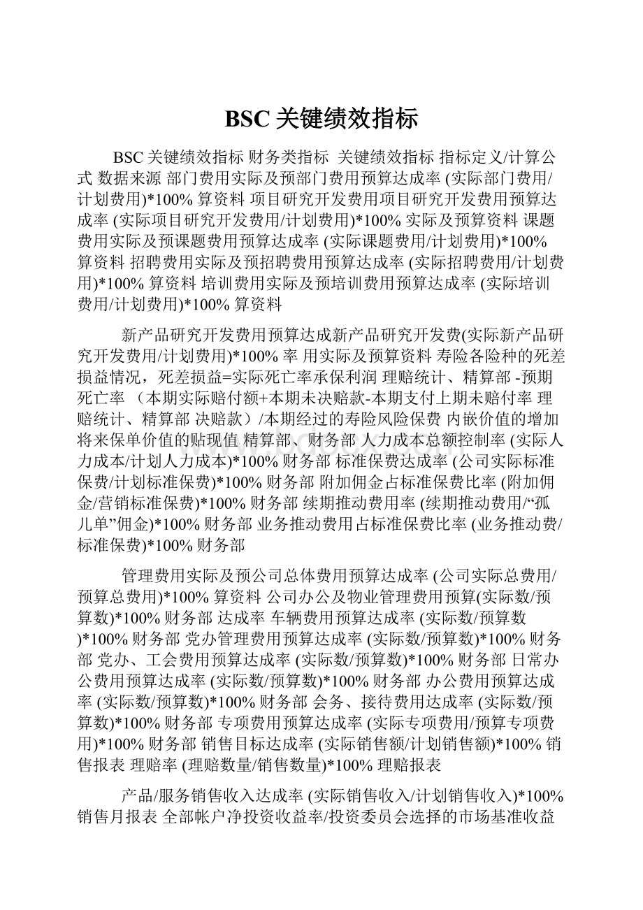 BSC关键绩效指标.docx