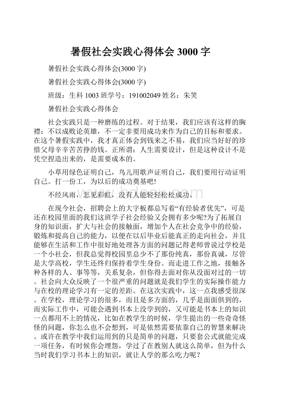 暑假社会实践心得体会3000字.docx