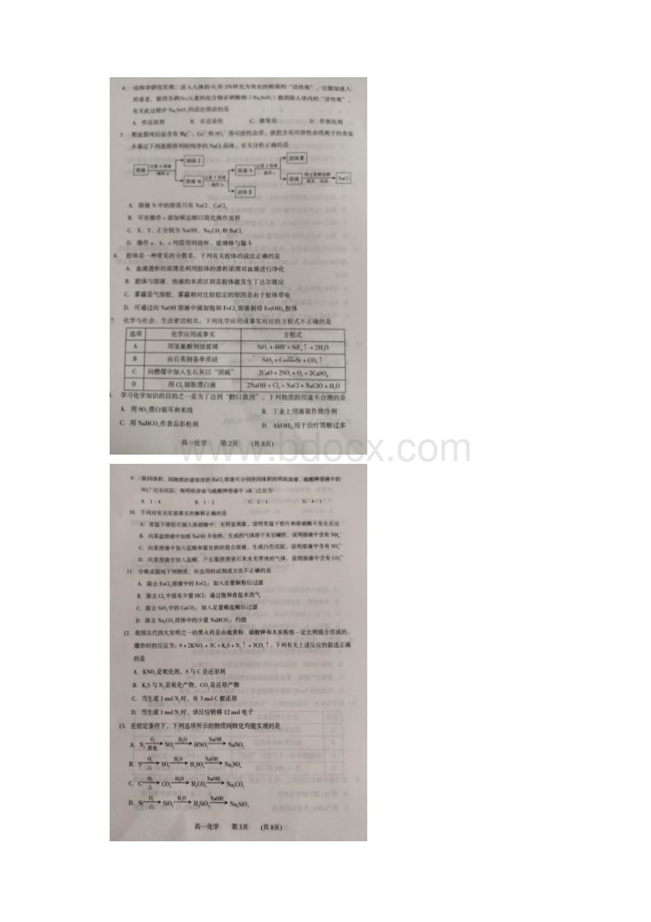 河南省濮阳市学年高一上学期期末考试化学试题及答案.docx_第2页