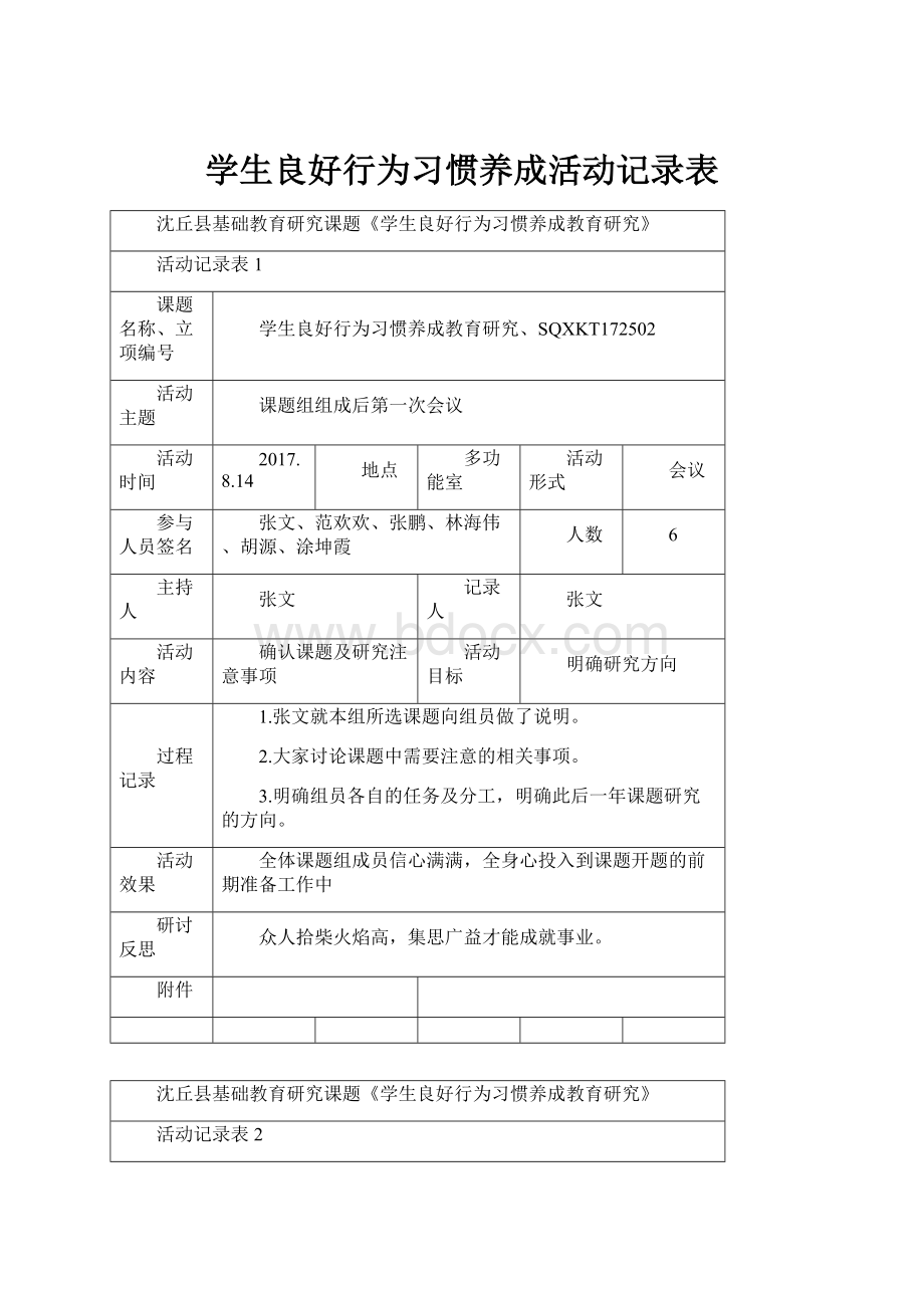 学生良好行为习惯养成活动记录表.docx