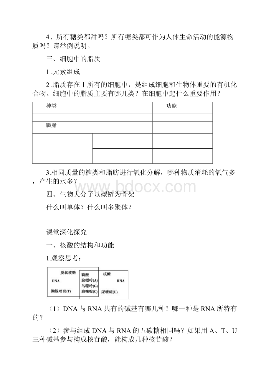 导与练届高考生物一轮复习 第一部分学案4 核酸细胞中的糖类和脂质 新人教版.docx_第2页