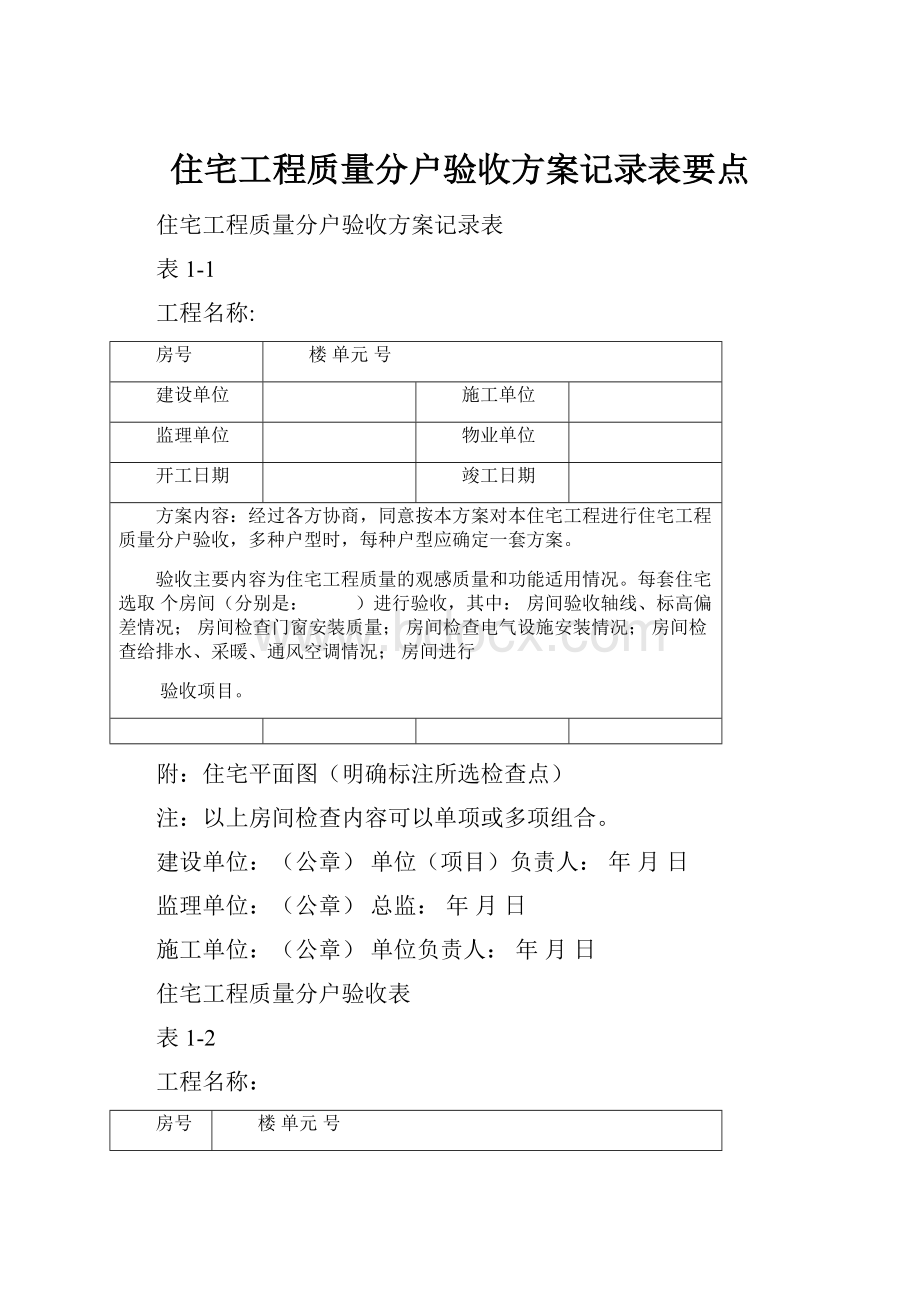 住宅工程质量分户验收方案记录表要点.docx