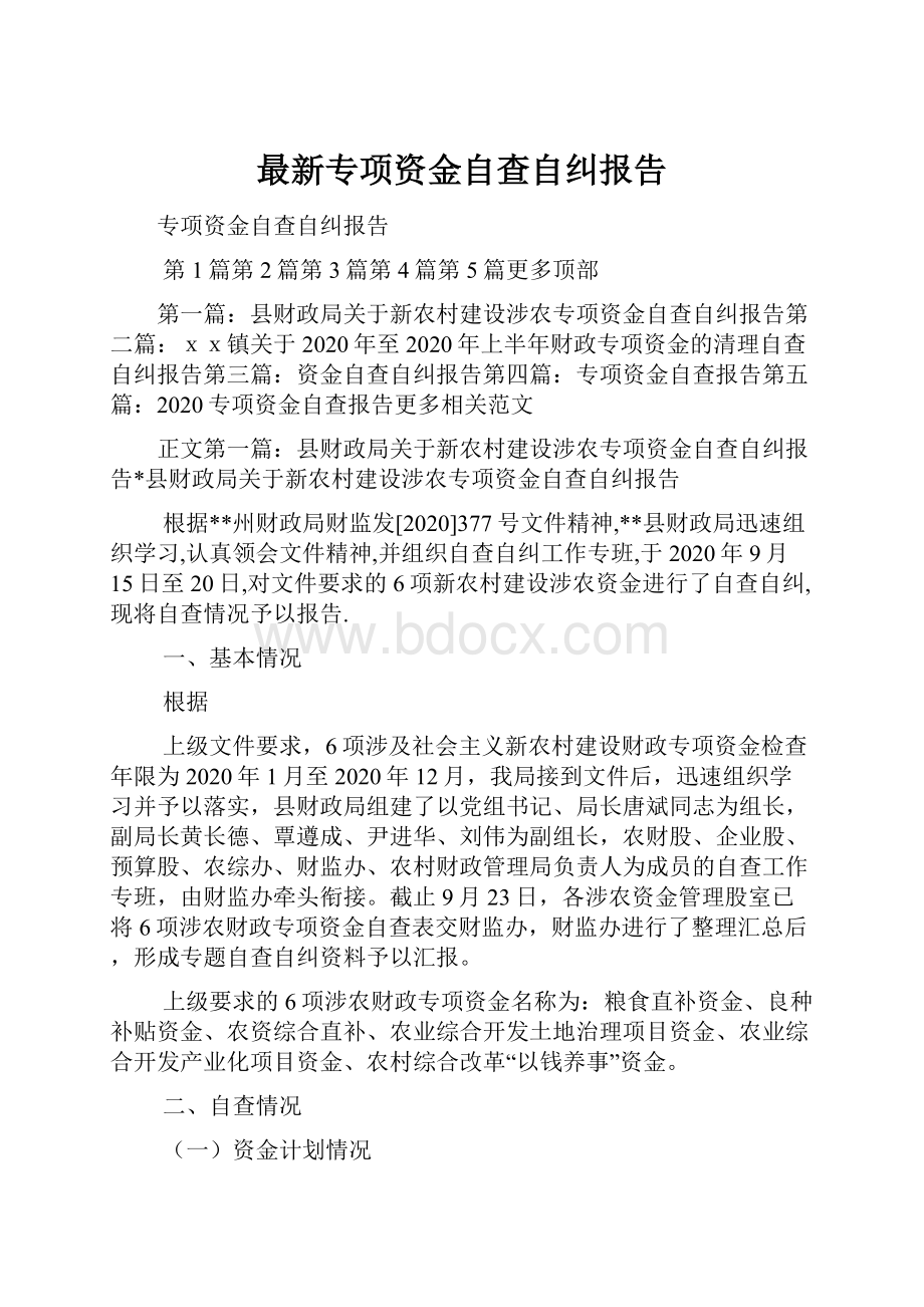 最新专项资金自查自纠报告.docx