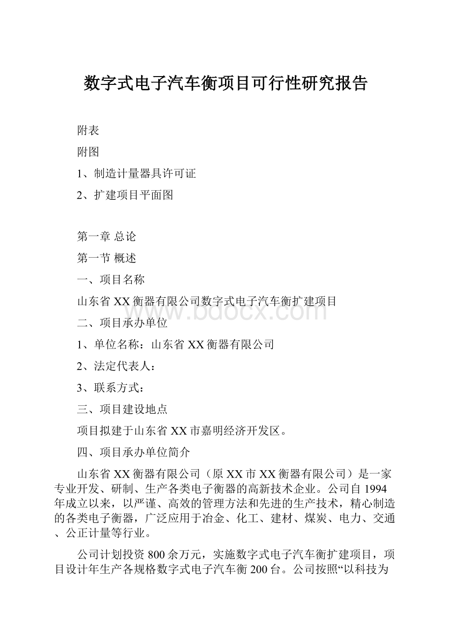 数字式电子汽车衡项目可行性研究报告.docx_第1页