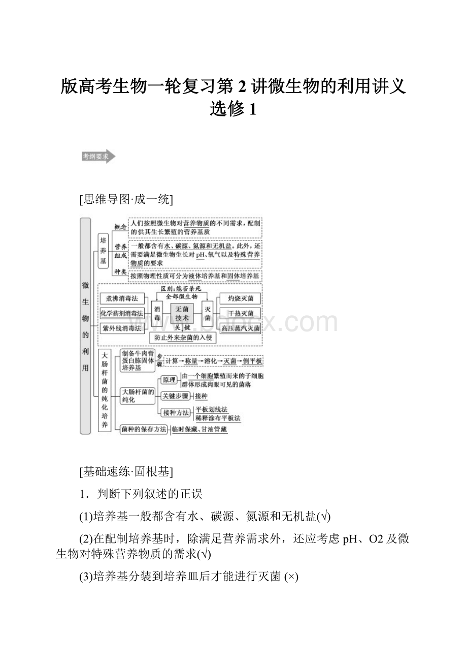 版高考生物一轮复习第2讲微生物的利用讲义选修1.docx_第1页