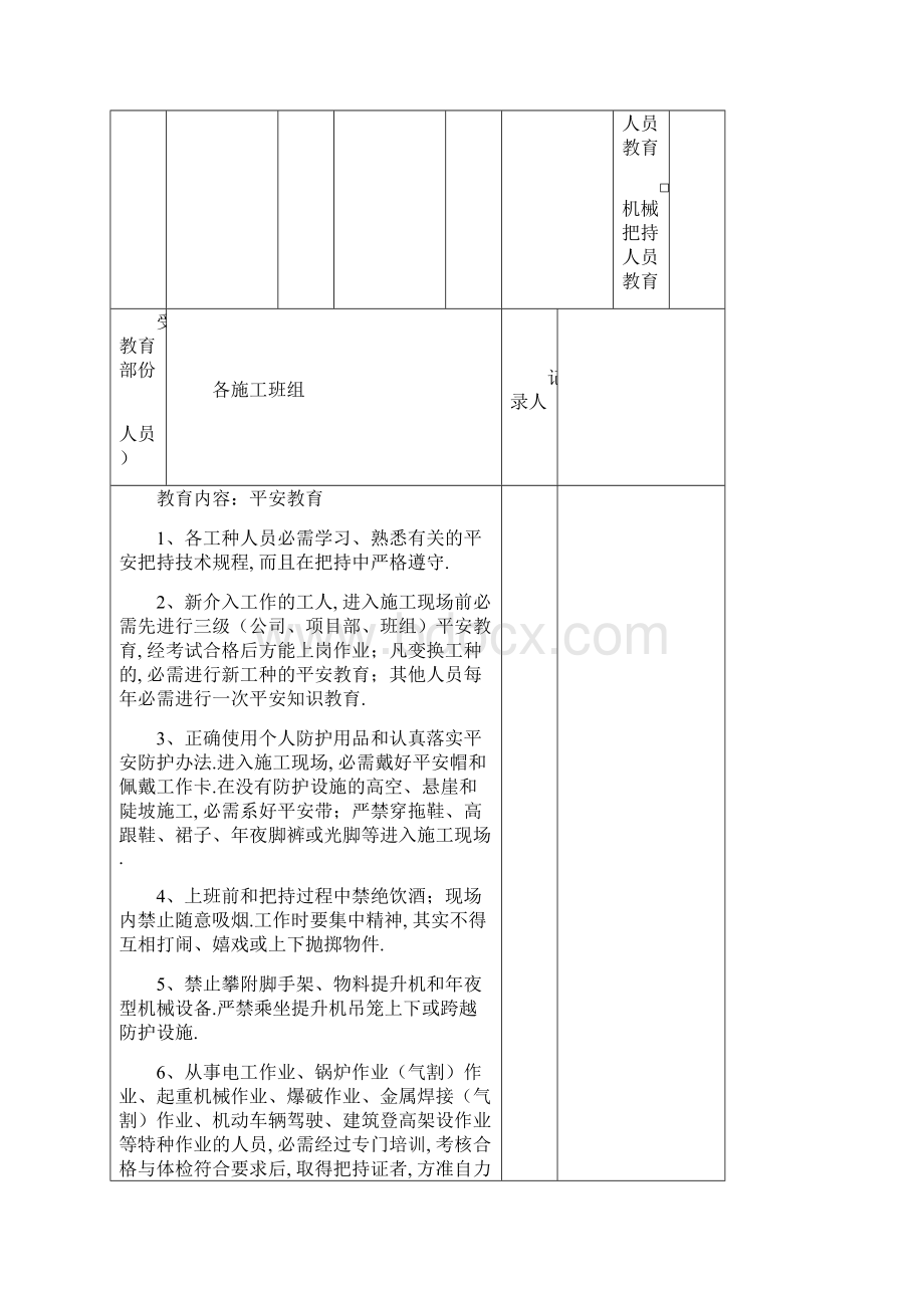 建筑施工安全教育记录大全内容.docx_第2页