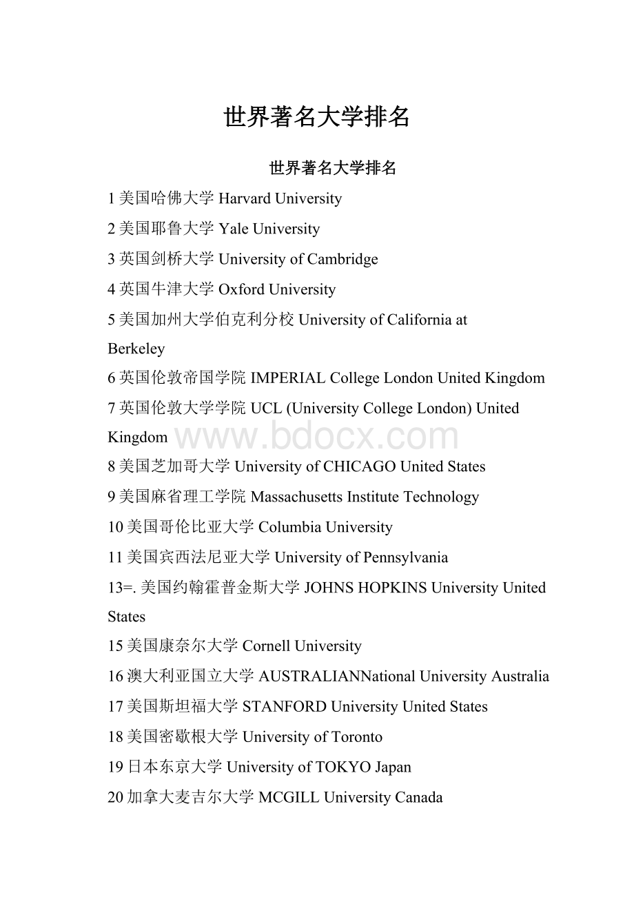 世界著名大学排名.docx_第1页