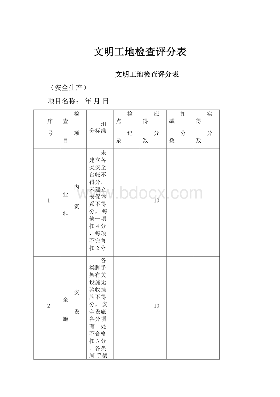 文明工地检查评分表.docx_第1页