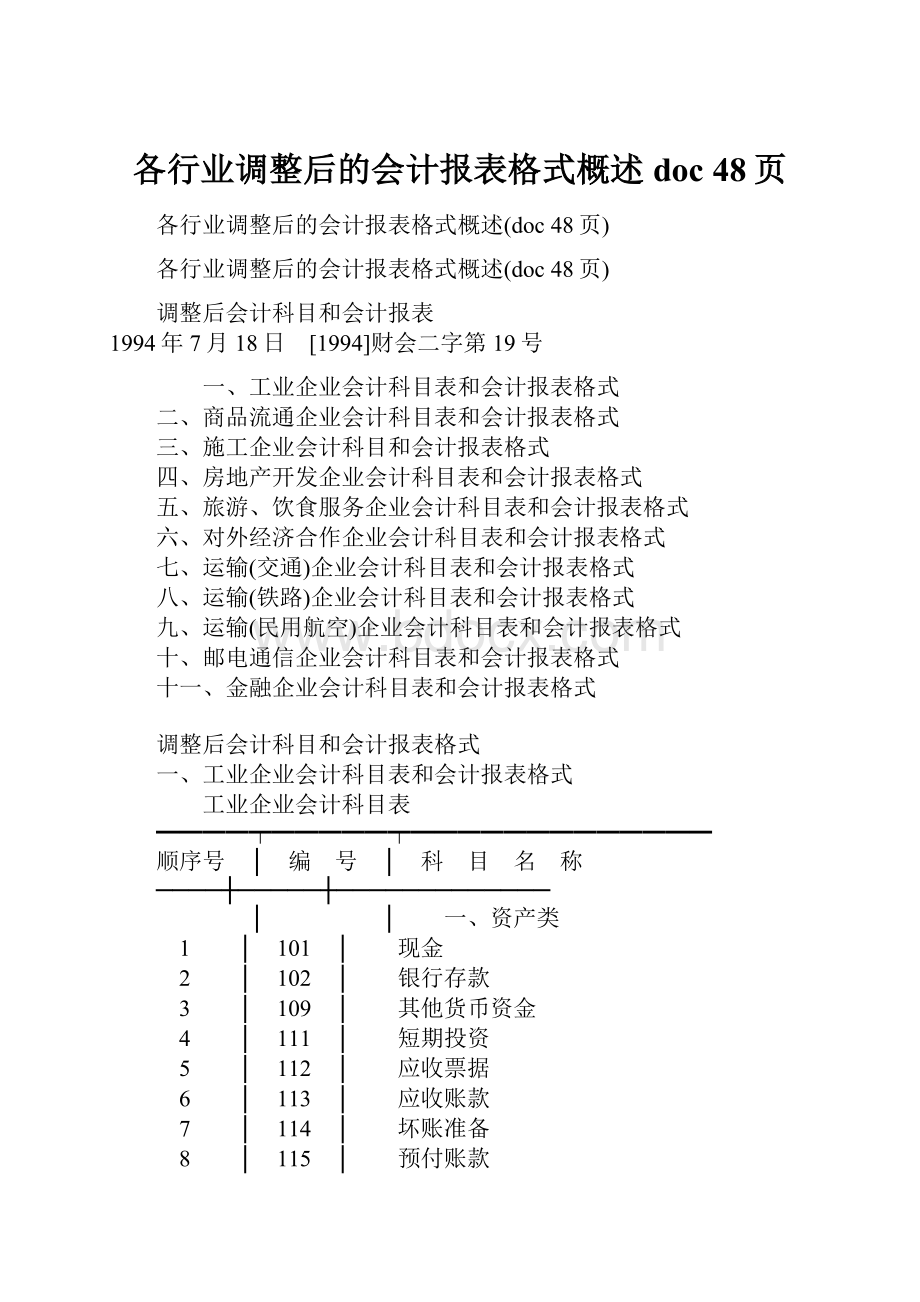 各行业调整后的会计报表格式概述doc 48页.docx