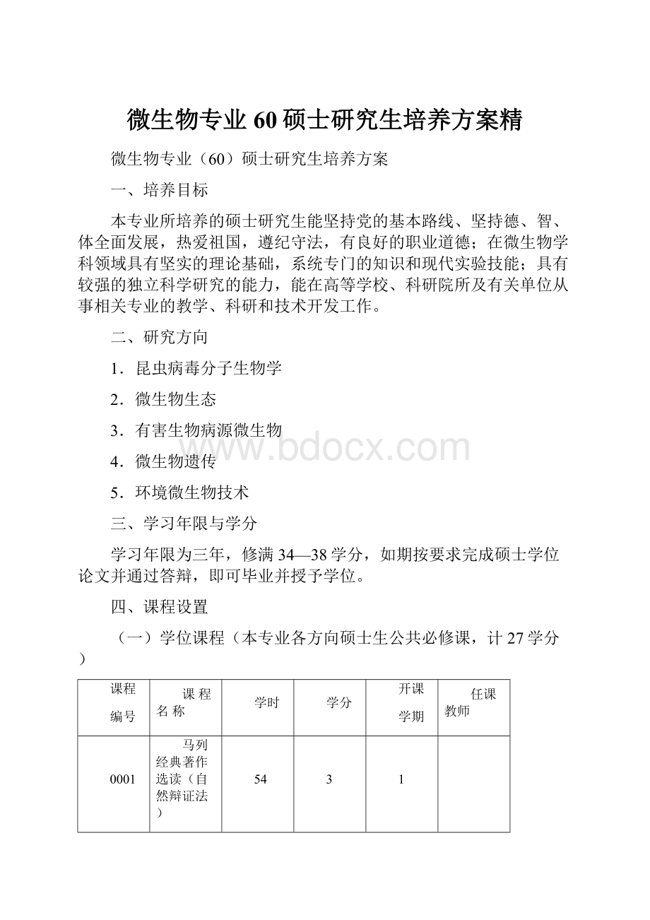 微生物专业60硕士研究生培养方案精.docx