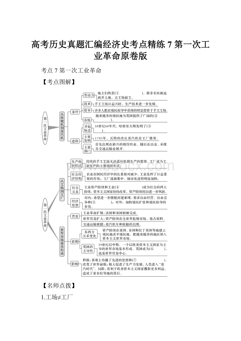 高考历史真题汇编经济史考点精练7 第一次工业革命原卷版.docx_第1页