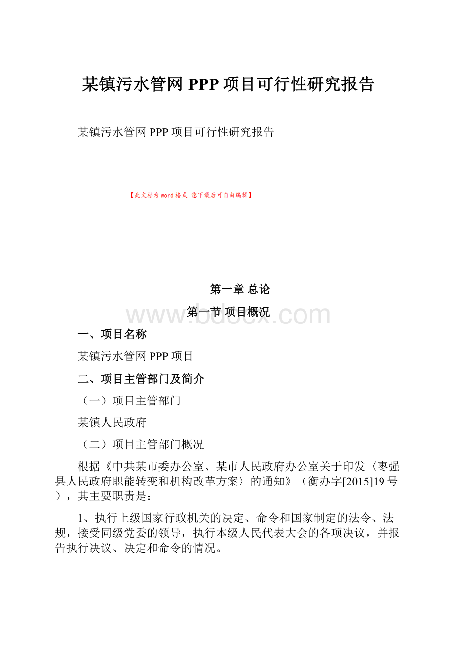 某镇污水管网PPP项目可行性研究报告.docx