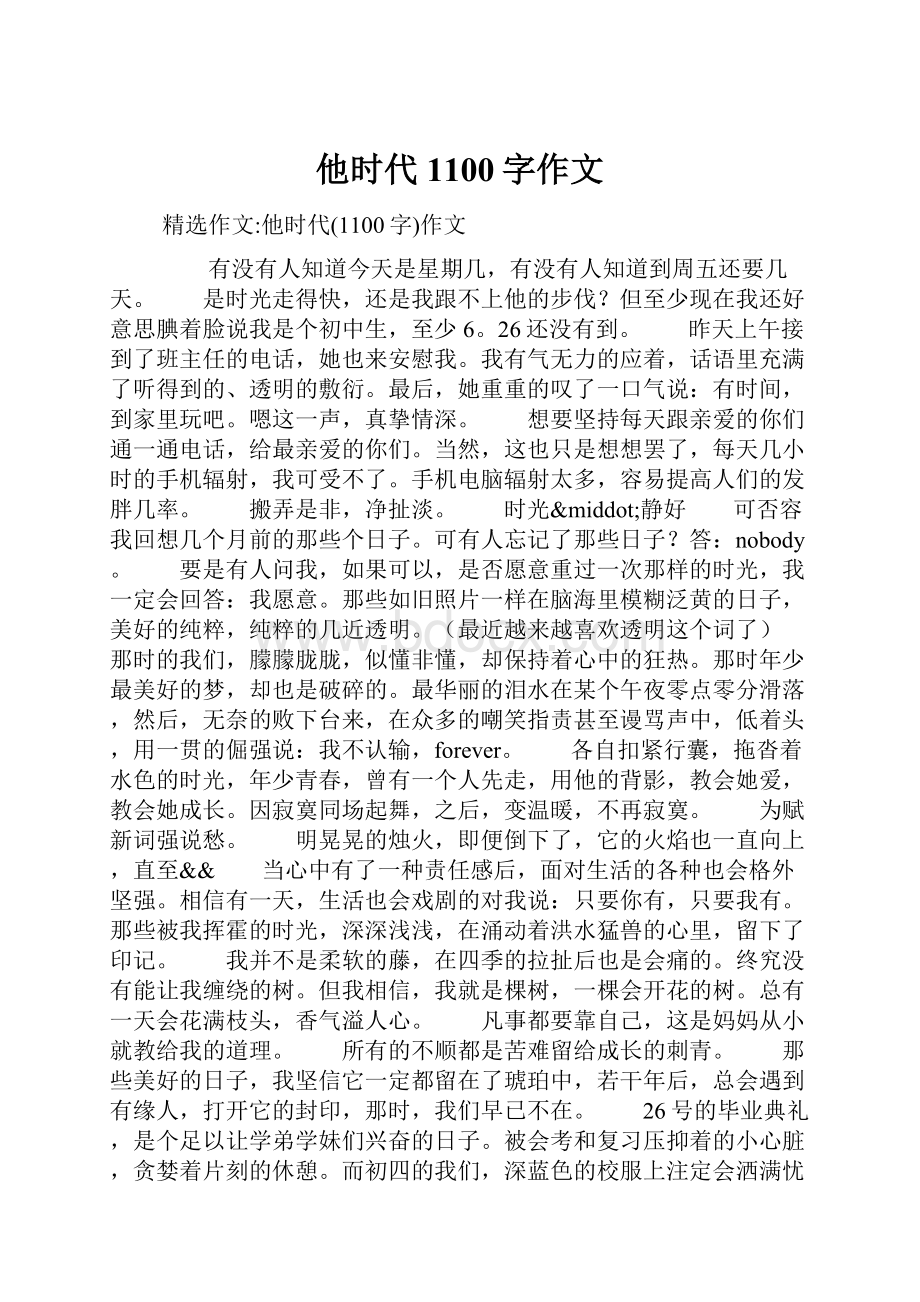 他时代1100字作文.docx