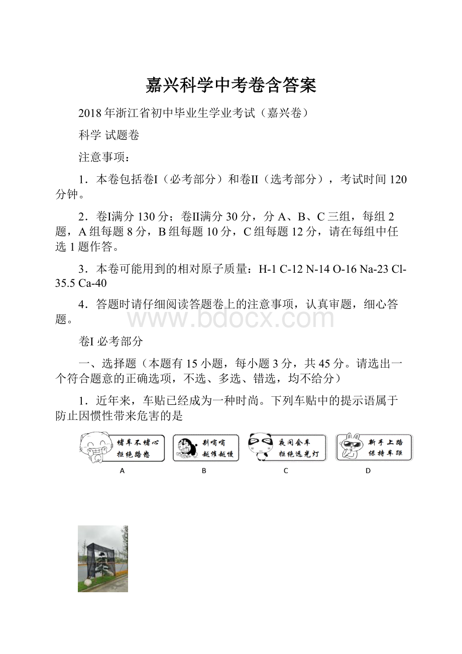 嘉兴科学中考卷含答案.docx