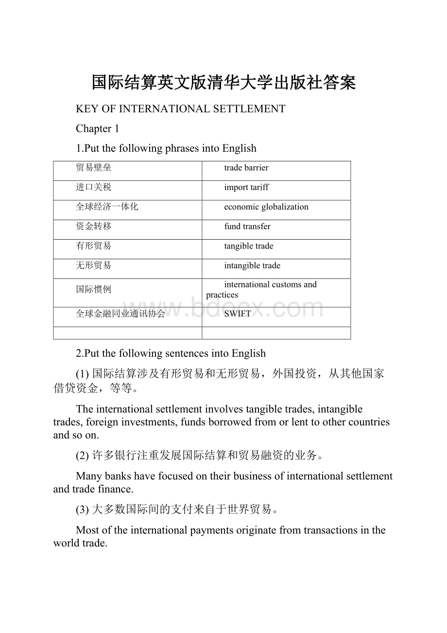 国际结算英文版清华大学出版社答案.docx_第1页