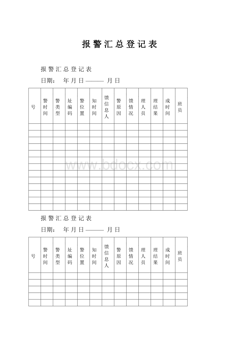 报 警 汇 总 登 记 表.docx