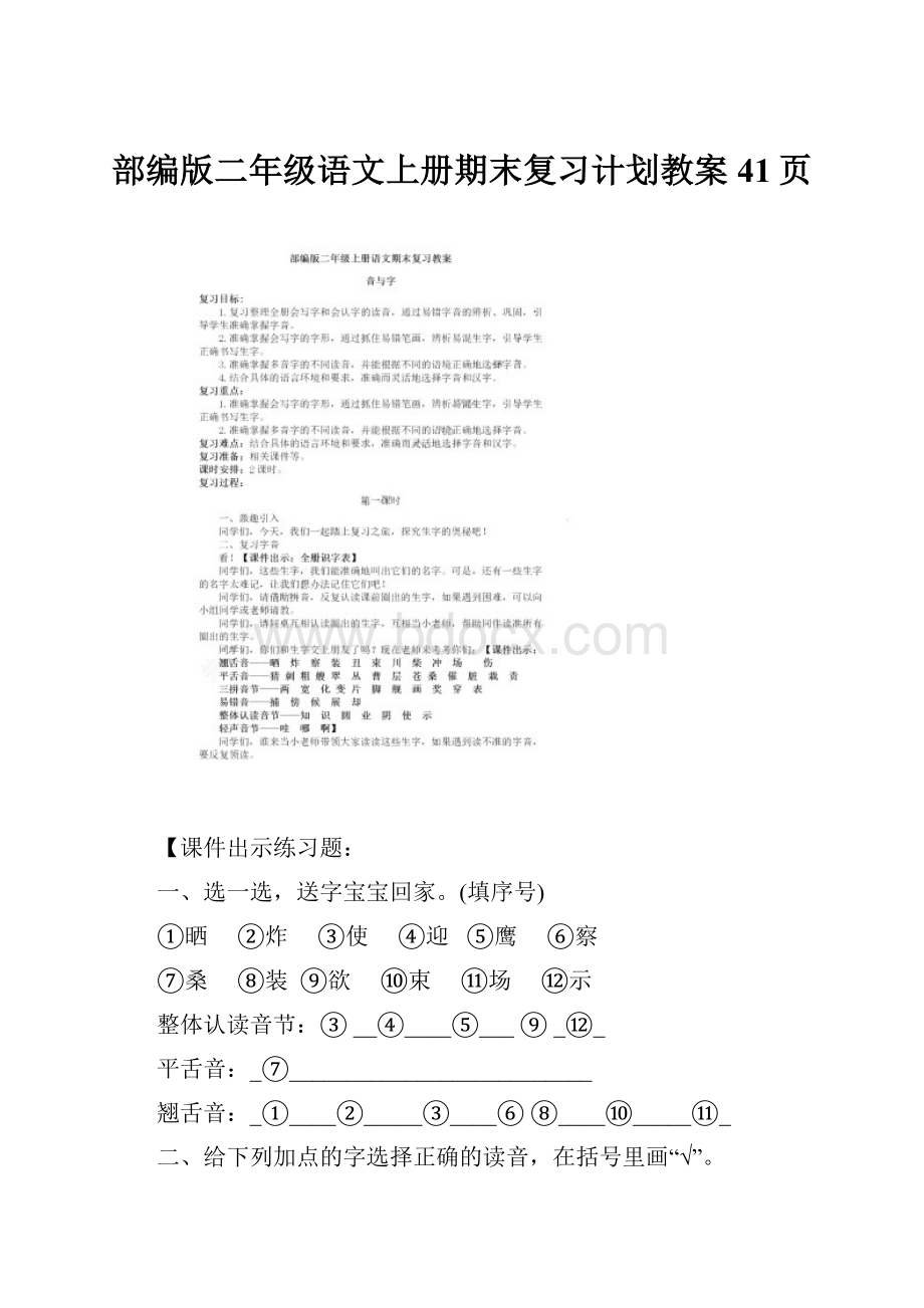 部编版二年级语文上册期末复习计划教案41页.docx