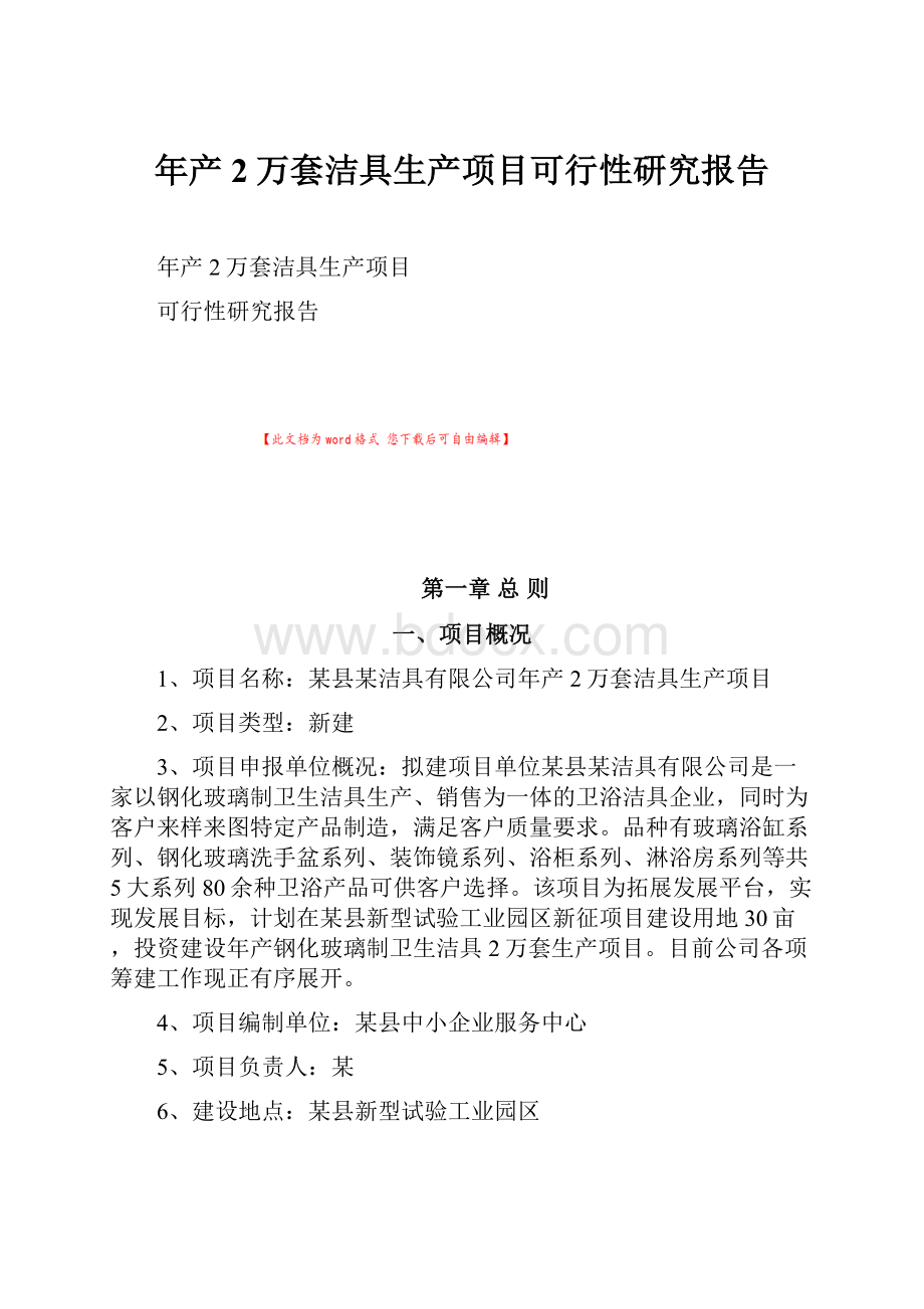 年产2万套洁具生产项目可行性研究报告.docx