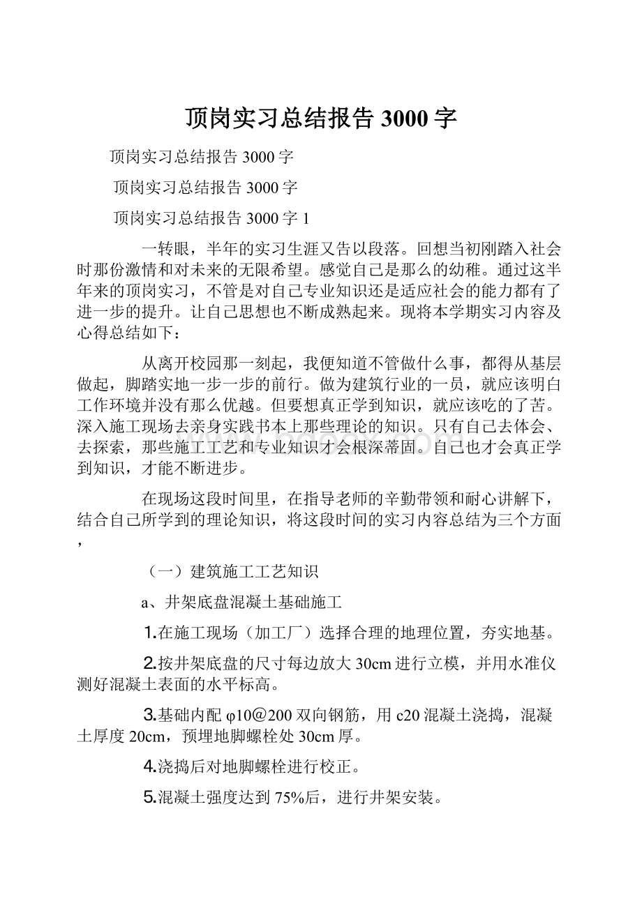 顶岗实习总结报告3000字.docx_第1页