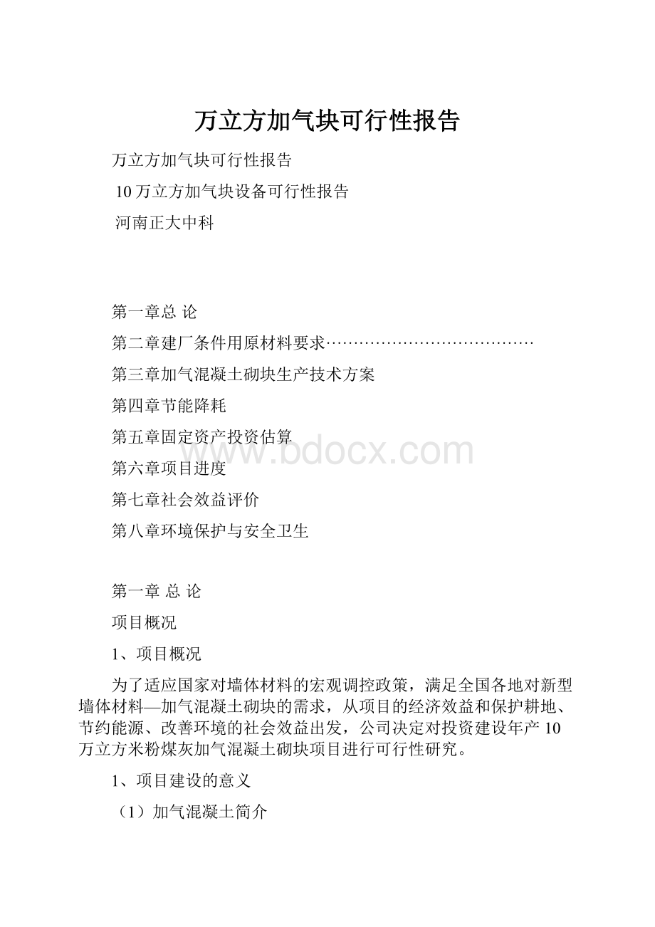 万立方加气块可行性报告.docx_第1页