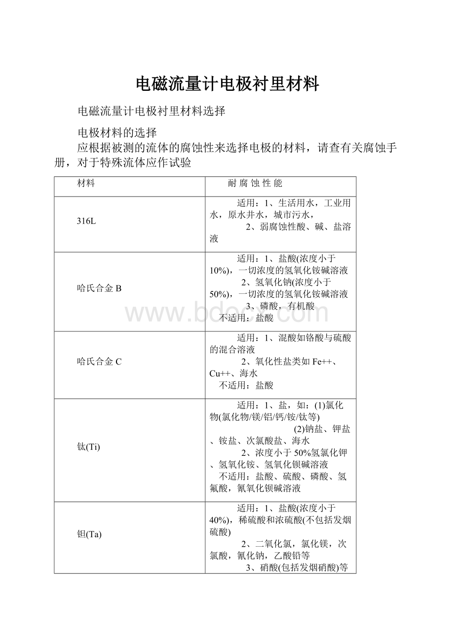 电磁流量计电极衬里材料.docx