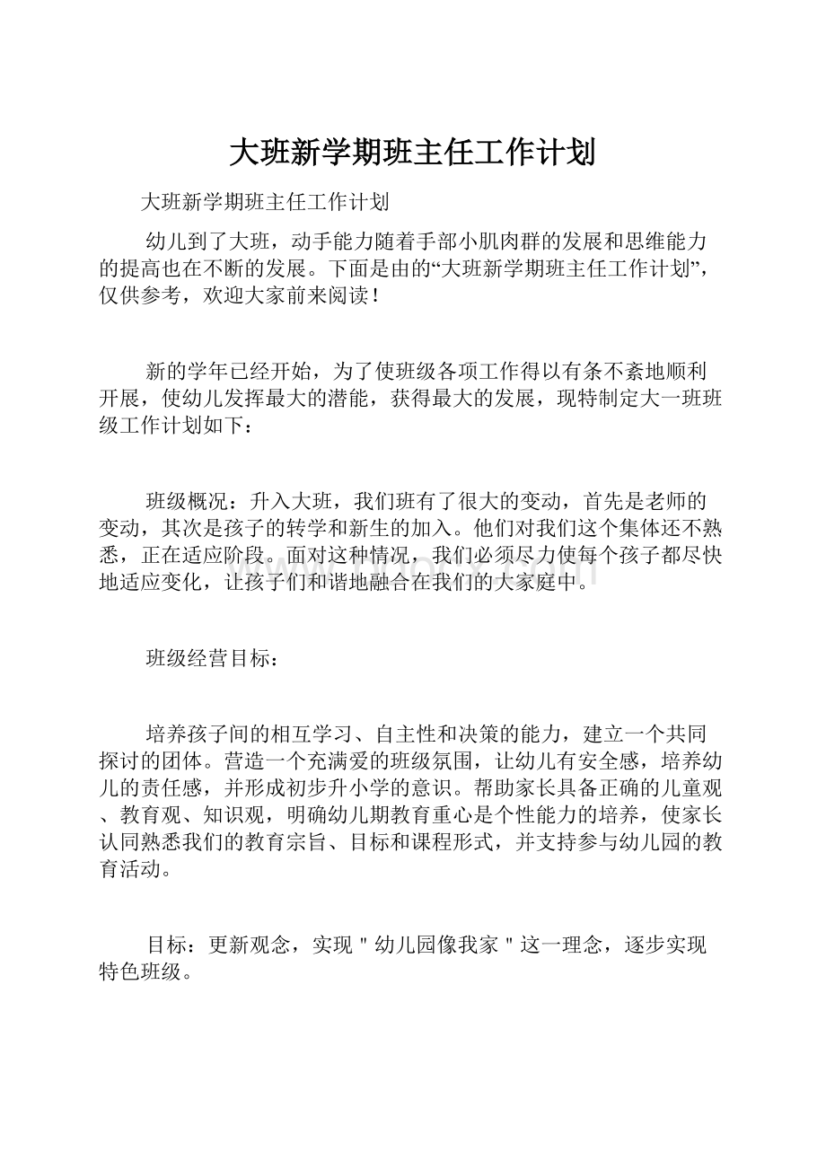 大班新学期班主任工作计划.docx