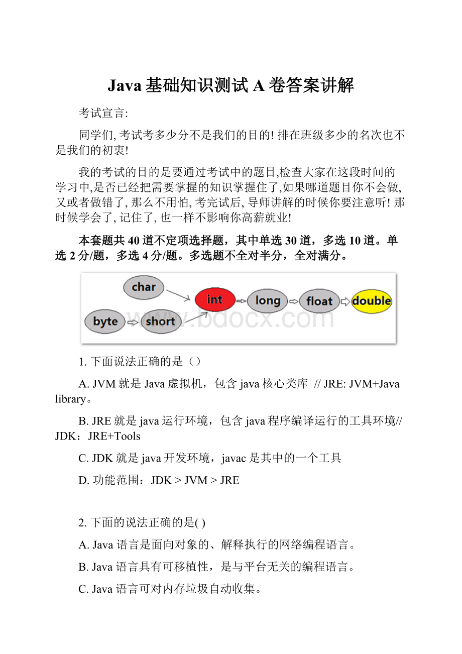 Java基础知识测试A卷答案讲解.docx