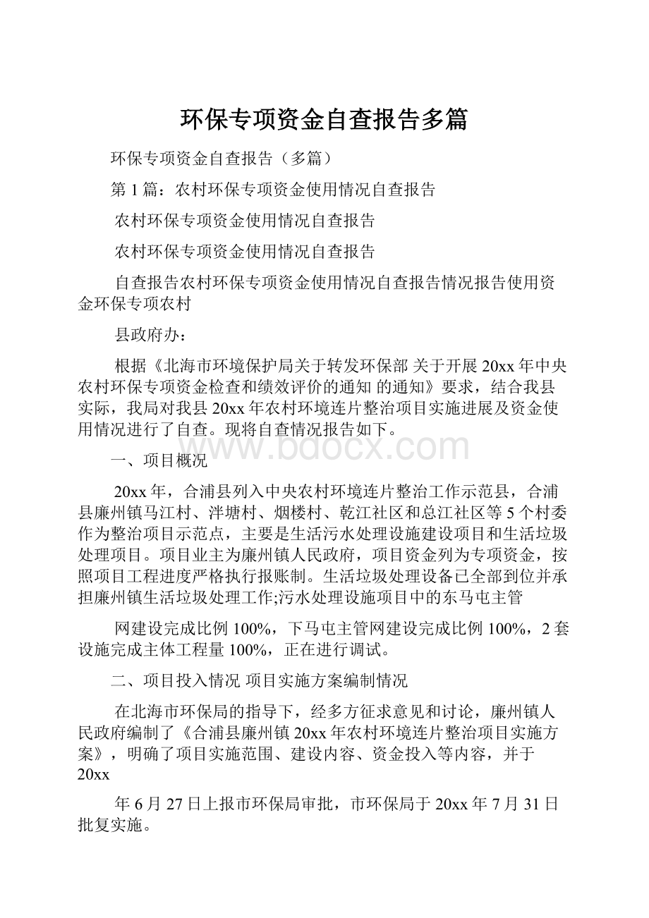 环保专项资金自查报告多篇.docx