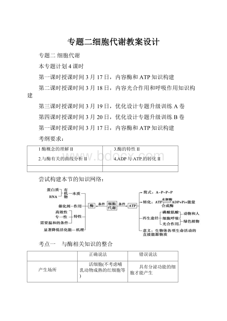 专题二细胞代谢教案设计.docx_第1页