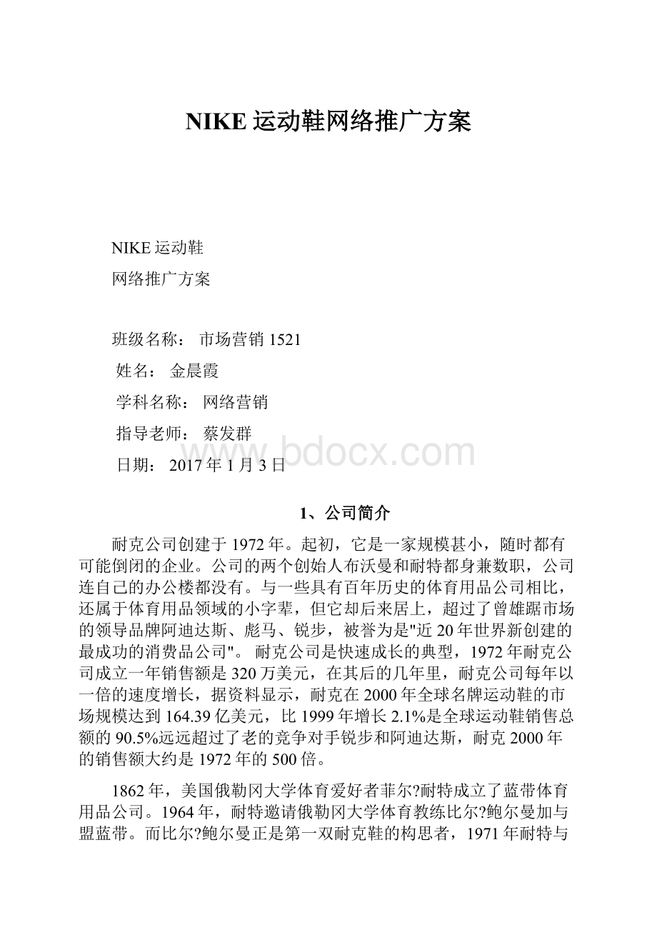 NIKE运动鞋网络推广方案.docx