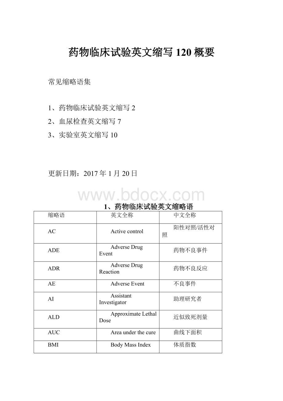 药物临床试验英文缩写120概要.docx_第1页